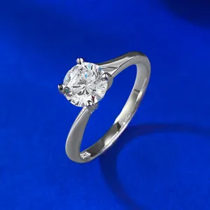 Classic 1 carat 4-prong round solitaire sterling silver ring, elegant and sparkling jewelry.