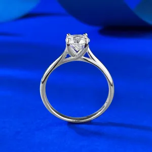 Classic 1 carat four prong solitaire ring in S925 silver for elegant modern daily wear.