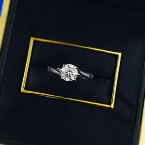 One-carat four-prong solitaire diamond ring, exquisite S925 silver jewelry detail shot.