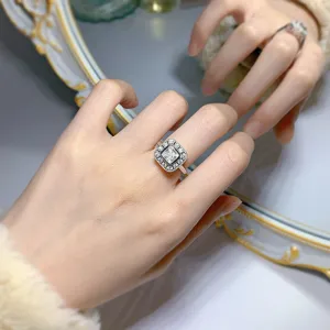 925 silver 1ct square high carbon diamond ring luxury sparkling wedding ring for women