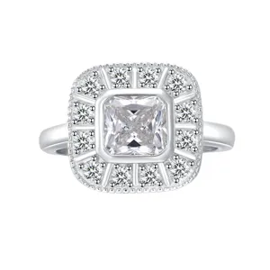 Elegant 925 silver square cut simulated diamond ring featuring a sparkling halo design for women