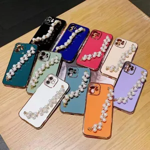Coque de téléphone à chaîne de perles galvanisée affichage des couleurs pour iPhone.