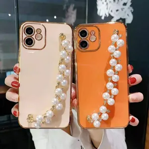Coque de téléphone chaîne en perles galvanisée housse de protection souple pour iPhone.