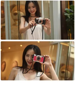 Retro camera stijl iPhone hoesje met lanyard, vintage ontwerp, schokbestendige hoes.