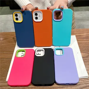 Contrast Color Liquid Silicone Shockproof Protective Phone Case Three In One Design Back Cover For iPhone Series
