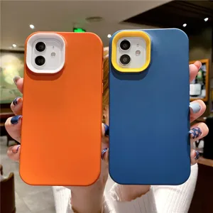 Silicone contrast color phone case for iPhone, soft protective back cover with camera guard.