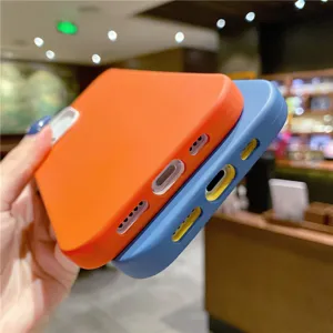 Liquid silicone color-block phone case compatible with iPhone, soft protective cover.
