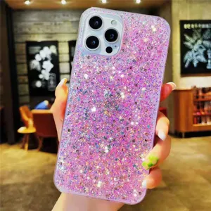 Funda de teléfono con purpurina rosa para iPhone, cubierta suave y brillante protección.