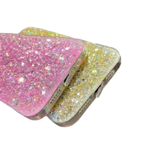Funda de Teléfono de Epoxy Brillante con Purpurina Carcasa Suave Protectora para iPhone Accesorio