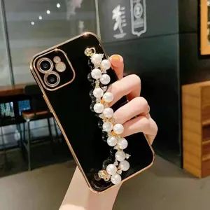 Coque de telephone chaine de perles noire coque de protection souple compatible iPhone.