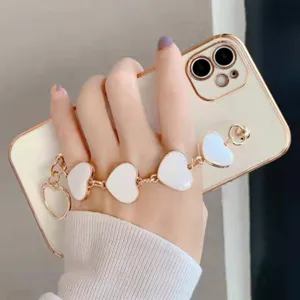 Funda de Teléfono Galvanizada de Moda Con Correa de Pulsera de Corazón Funda Trasera Protectora Anti-Caídas para Serie iPhone