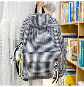 Koreanischer Stil schwarz-weißer Karierter Rucksack für Schüler große Kapazität Schultasche