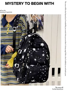Large capacity star print school backpack for students casual stylish commuting bookbag
