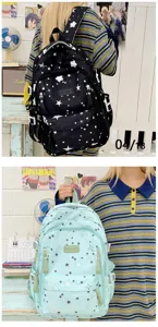Large capacity school backpack for teenage students stylish casual star print book bag
