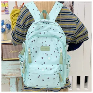 Large capacity school backpack for students, stylish casual commuter bag with star print design.