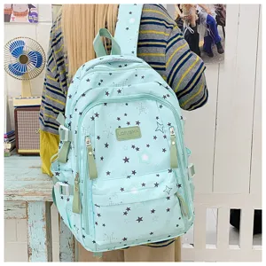 Large capacity student school backpack for teenage girls casual cute star pattern book bag