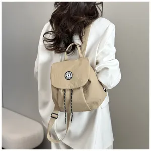 Sac à dos décontracté en tissu kaki pour femmes, sac de voyage fourre-tout à cordon.