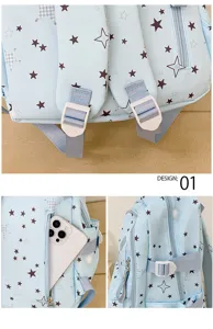 Blue star print school backpack for teen girls casual travel daypack casual bookbag