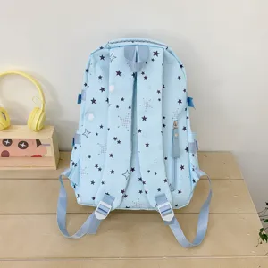 Light blue star pattern large capacity school backpack for teen girls casual daily commute.