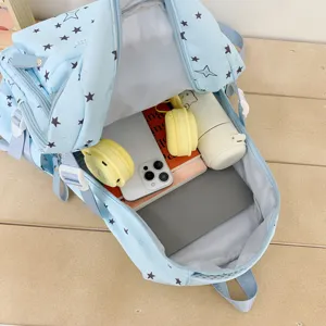 Large capacity blue star print school backpack for teenage girls casual commuting book bag