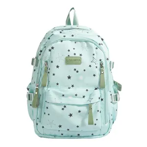 Stylish large capacity school backpack for teen girls, cute star print casual daily bookbag.