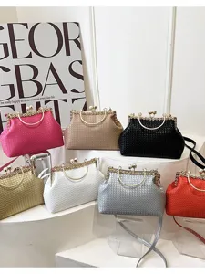 Women woven kiss lock evening bag stylish shoulder crossbody bag vibrant candy colors