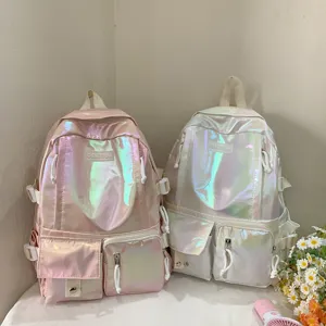 Sac à Dos en Cuir Synthétique Holographique Laser Grande Capacité Imperméable École Tendance Urbain Preppy Pour Femmes Ados