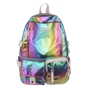 Sac à dos imperméable laser holographique pour femmes, cartable stylé style Harajuku vue principale.