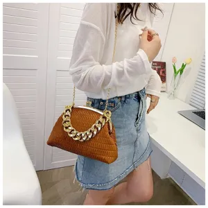 Korean style pleated shoulder bag with gold chain, versatile women commuter handbag.