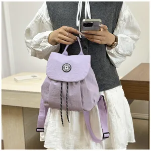 Sac à dos cordon en toile style coréen pour femmes, grande capacité sac d'école de voyage.