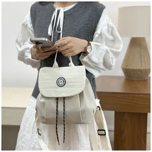 Sac à dos en toile pour femme, style coréen décontracté, sac de voyage cordon, beige clair chic.