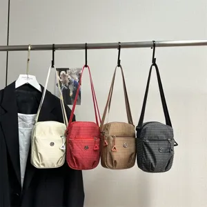 Women Ethnic Grid Pattern Mini Crossbody Bag Synthetic Leather Small Shoulder Cell Phone Bag With Adjustable Strap Casual Travel Handbag