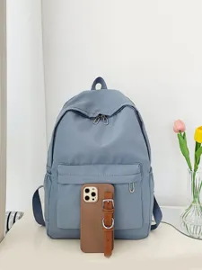 Zaino casual monocolore minimalista da donna, grande borsa scolastica per l'uso quotidiano.
