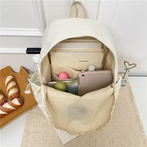 Canvas school backpack for girls, minimalist daily casual bookbag with large capacity interior compartments