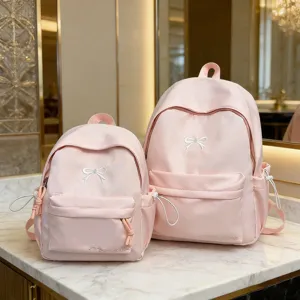 Japanese sweet pink school backpack set with cute bow embroidery for student girls.