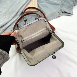 Bolso bandolera vintage con cierre de beso para mujer, bolso retro elegante con bolsillo.