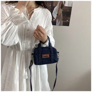 Retro Jeans Handtasche mit Griff und Schultergurt, modische kleine Freizeittasche.