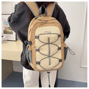 Casual color block backpack with multi-pocket design, perfect for travel and daily school use.