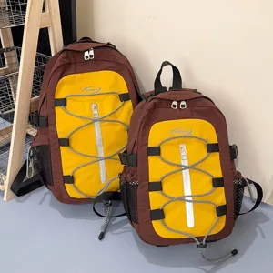 Contrast Color Color Block Nylon Backpack Lightweight Casual Hiking Travel Shoulder Bag School Bag For Couples Men Women