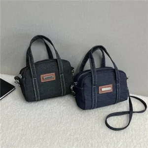 Vintage Denim Umhängetasche Urban Minimalist Stoff Ziernaht Unterarmtasche Leder Abzeichen Handtasche Für Damen Täglich