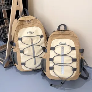 Casual contrast color backpack set stylish travel daypack with bungee cord for couple daily use
