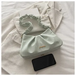 Minimalist cloud pleated underarm shoulder bag for women, trendy chic soft PU leather handbag.