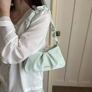 Korean style cloud pleated underarm bag for women, trendy single shoulder fashion accessory.