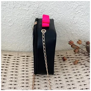 Mini black piano key design chain crossbody bag detail, cute shoulder bag for women