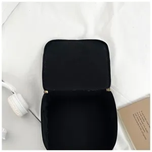 Black square cosmetic bag makeup storage case with zipper closure minimalist daily use organizer