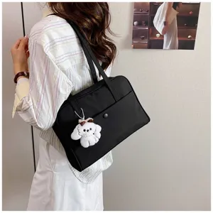 Casual large capacity shoulder laptop bag commuting travel tote solid color women bag detail