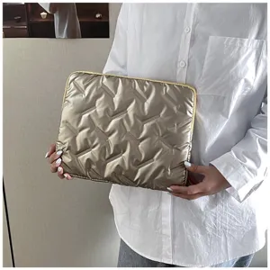 Gold PU leather laptop sleeve clutch bag, soft embossed document pouch for daily use.