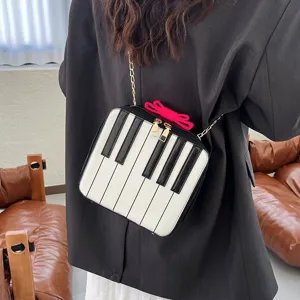 Piano keys design mini crossbody bag with chain strap, creative cute fashion shoulder bag women.