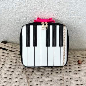 Cute piano key design mini crossbody bag with chain strap and pink bow for women daily wear