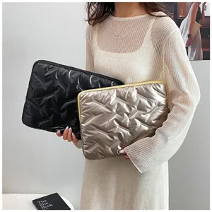 Glossy quilted soft PU laptop sleeve clutch bag, elegant design for daily use and documents.